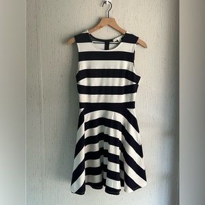 Boston Proper Ponte Striped Navy And White Fit & Flare Sleeveless Dress Size 8